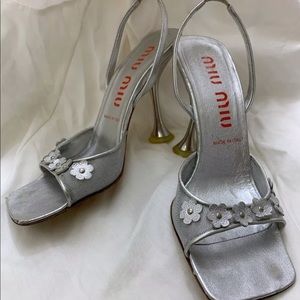 Vintage Miu Miu Silver Heels Vero Cuoio Heel 37